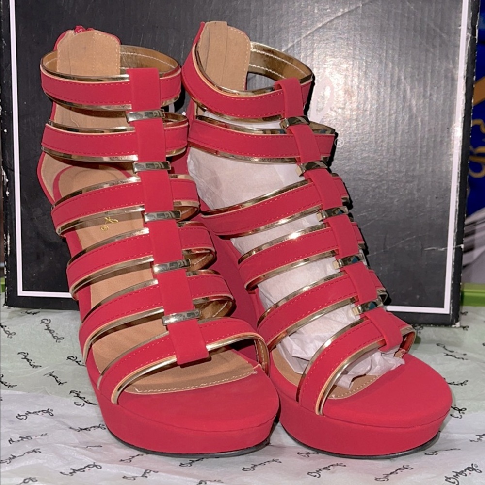 Qupid red wedge shoes